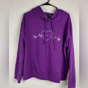 Feeling Proud purple casual ECG graphic printed drawstring long sleeve hoodie XL